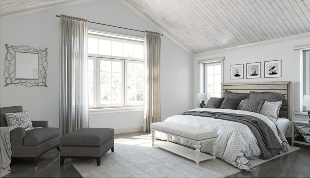 Gray color themed bedroom design to enhance natural light