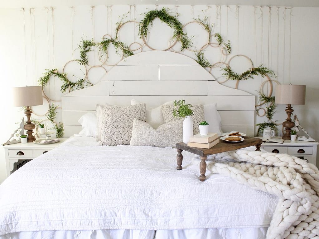 Spring and summer bedroom wreaths above the bed