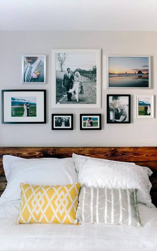 How to create a bedroom gallery wall with large frames to cover more wall space