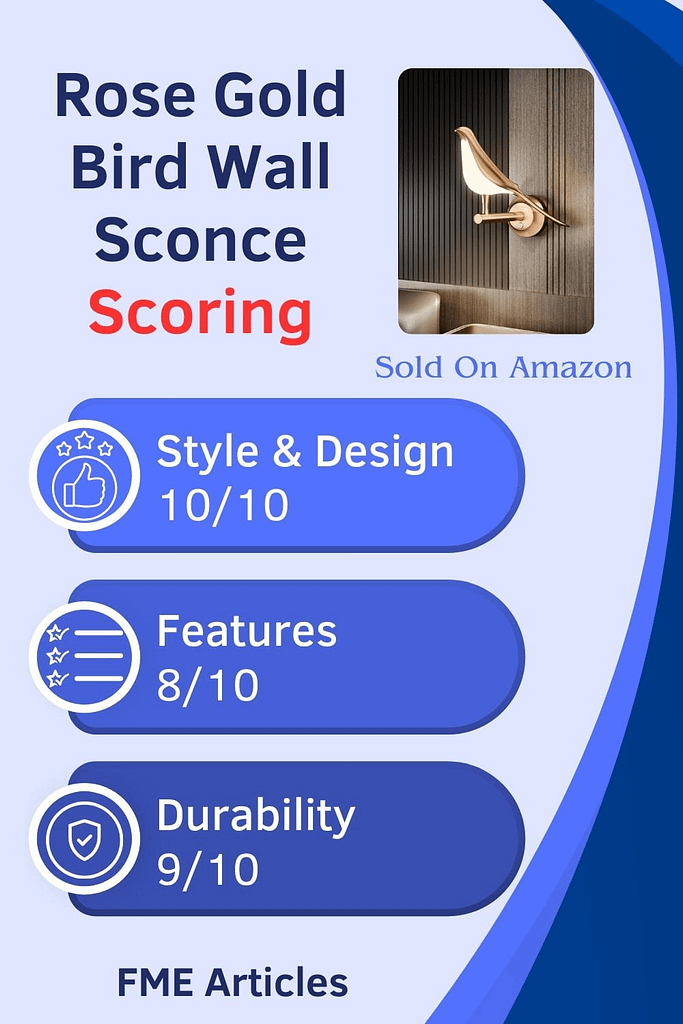 Infographic explaining my final scoring of the rose gold bird wall sconce