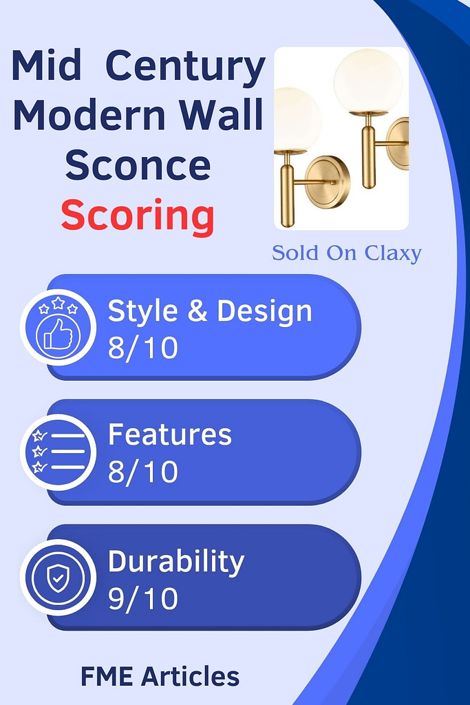 Infographic explaining my final scoring for the gold and white mid century wall sconce