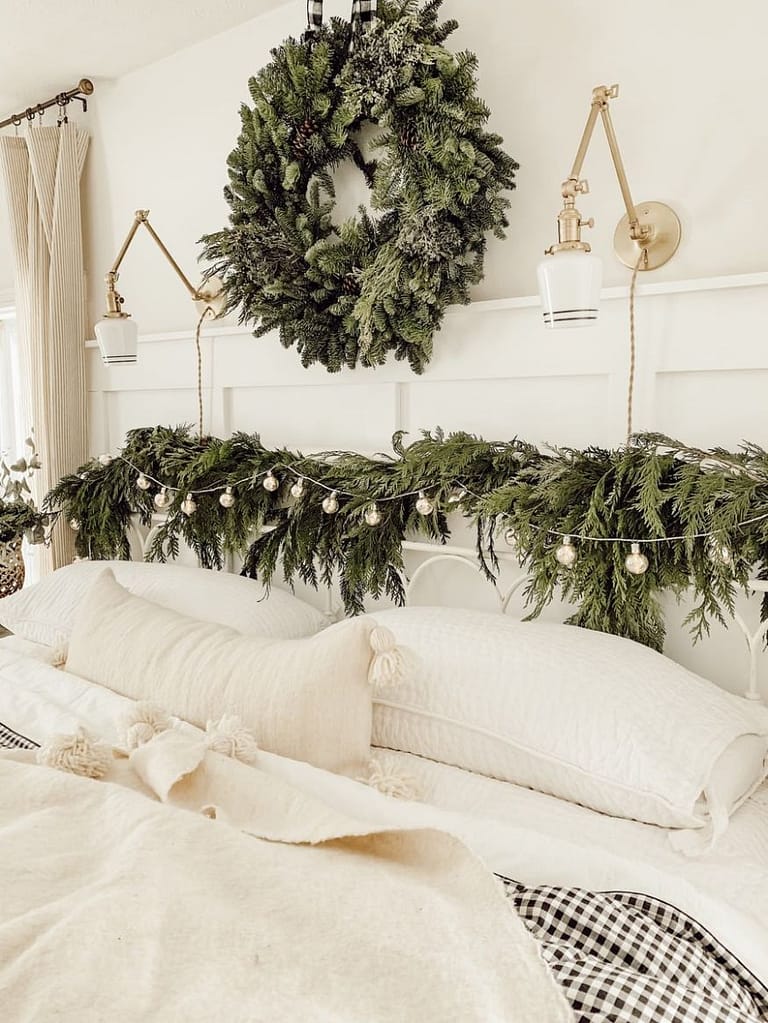 Winter and Christmas themed wreaths for seasonal farmhouse bedroom wall decor