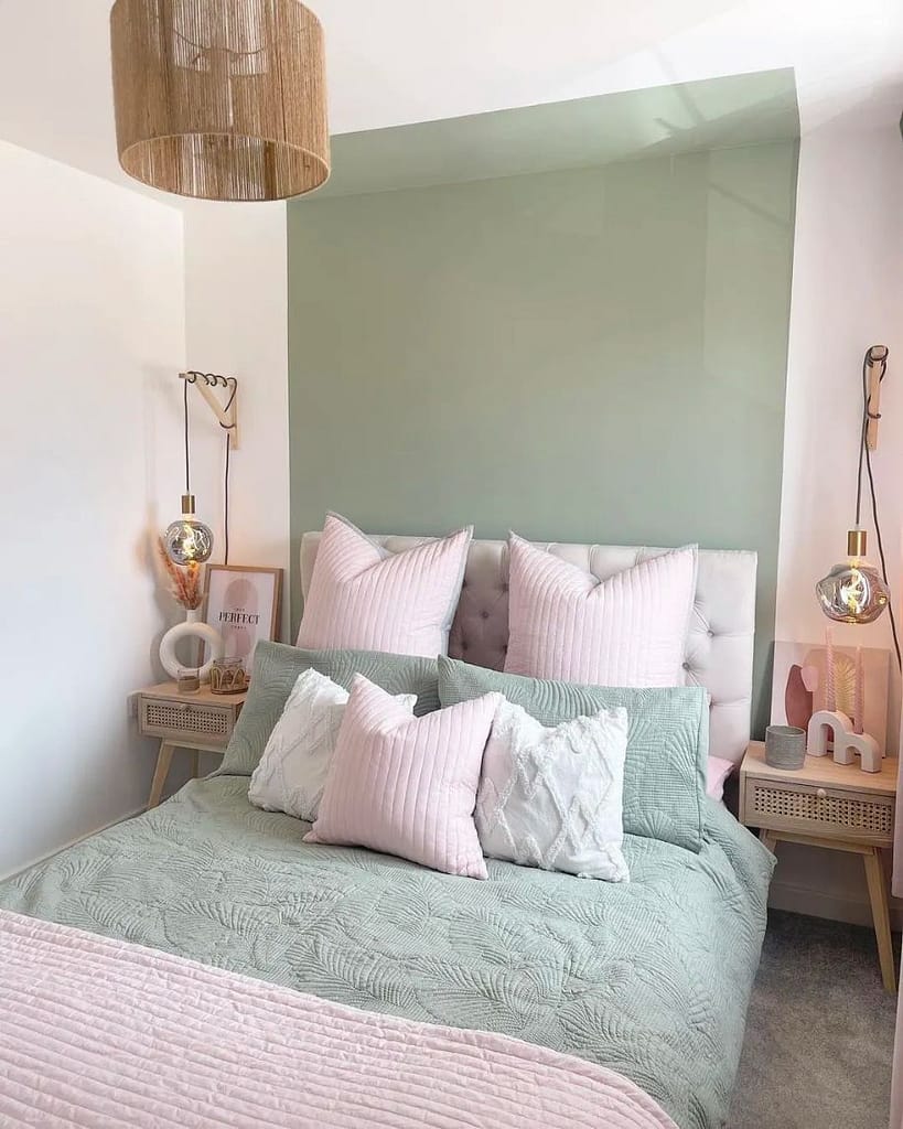 Light colors for pillows, bedding, and blankets to give a brighter bedroom ambiance