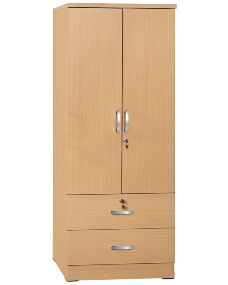Simple 2 door bedroom wardrobe with 2 drawers made of maple wood as one of the best types of furniture wood