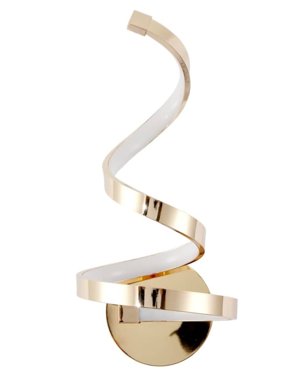 Product image of a modern spiral bedroom LED wall sconce in gold