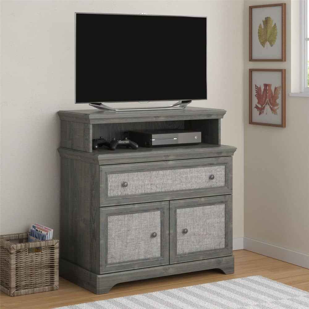 One of the best types of bedroom furniture is this gray bedroom TV stand idea